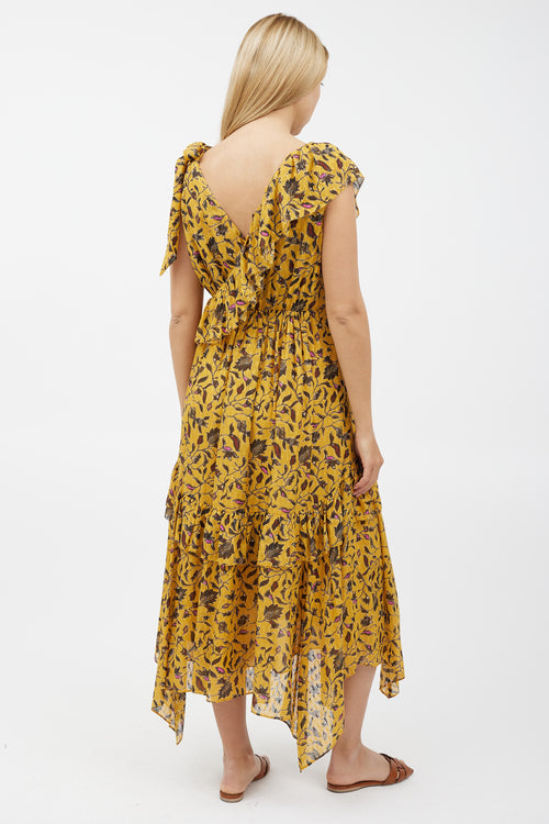 Ulla Johnson Yellow & Black Floral Ruffled Dress