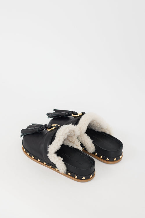 Ulla Johnson Black Leather & Shearling Ruby Mule