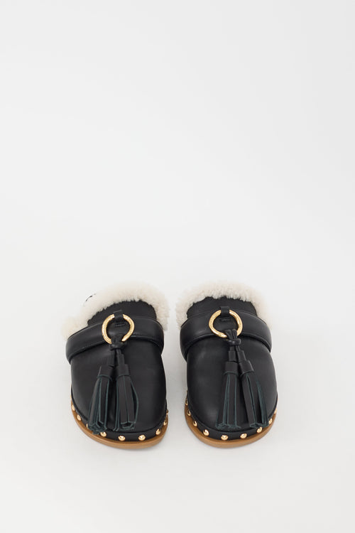 Ulla Johnson Black Leather & Shearling Ruby Mule