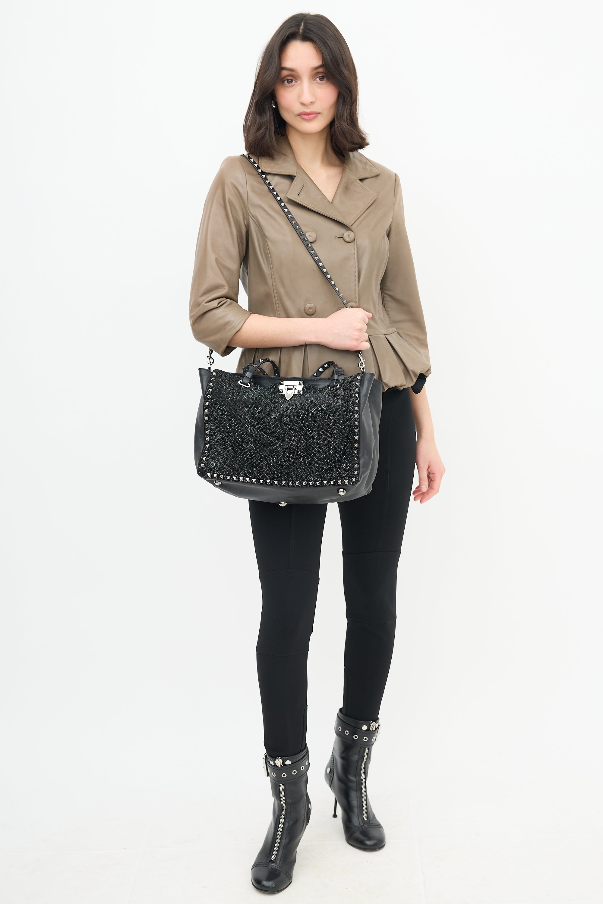 Valentino Leather & Crystal Rockstud Bag