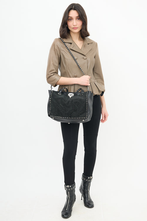 Valentino Leather & Crystal Rockstud Bag