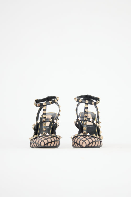 Valentino Leather Mesh Rockstud Pump