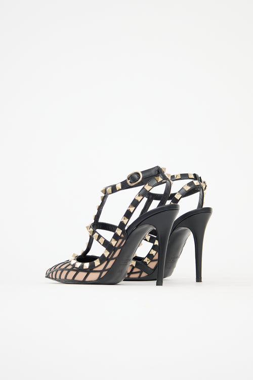 Valentino Leather Mesh Rockstud Pump