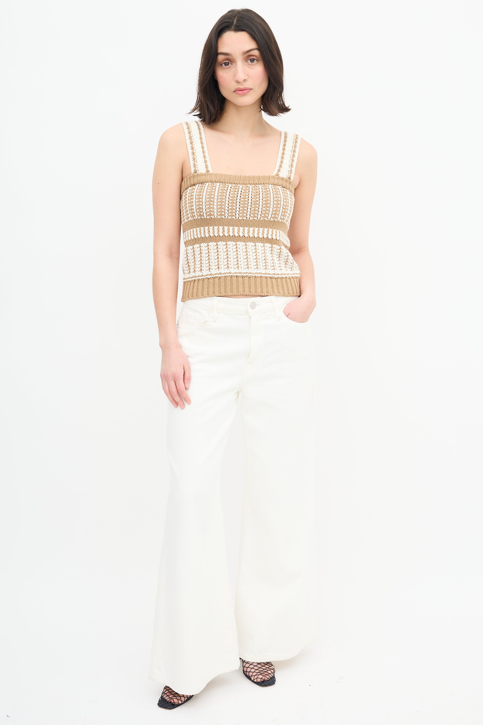  White & Brown Striped Knit Top