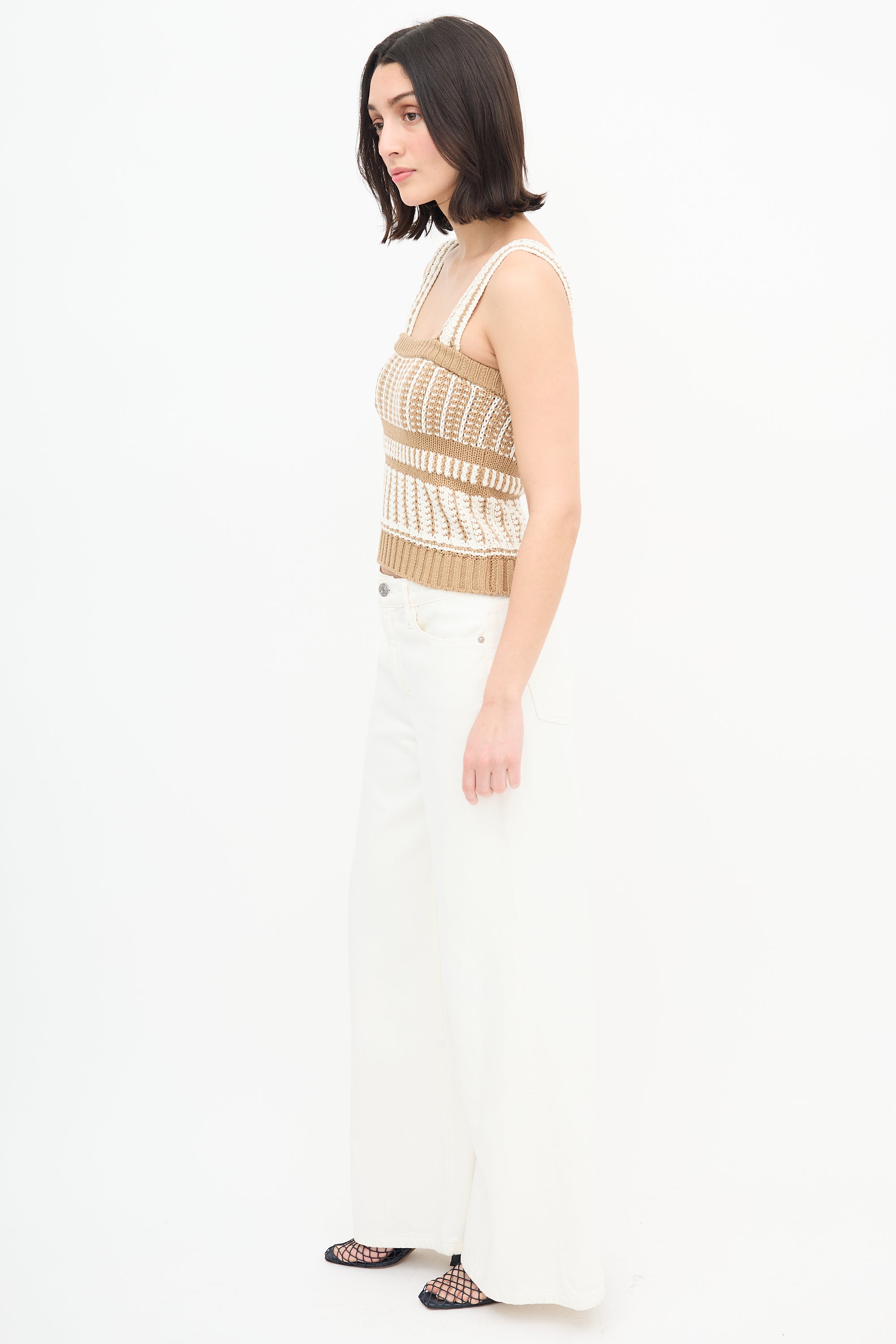  White & Brown Striped Knit Top