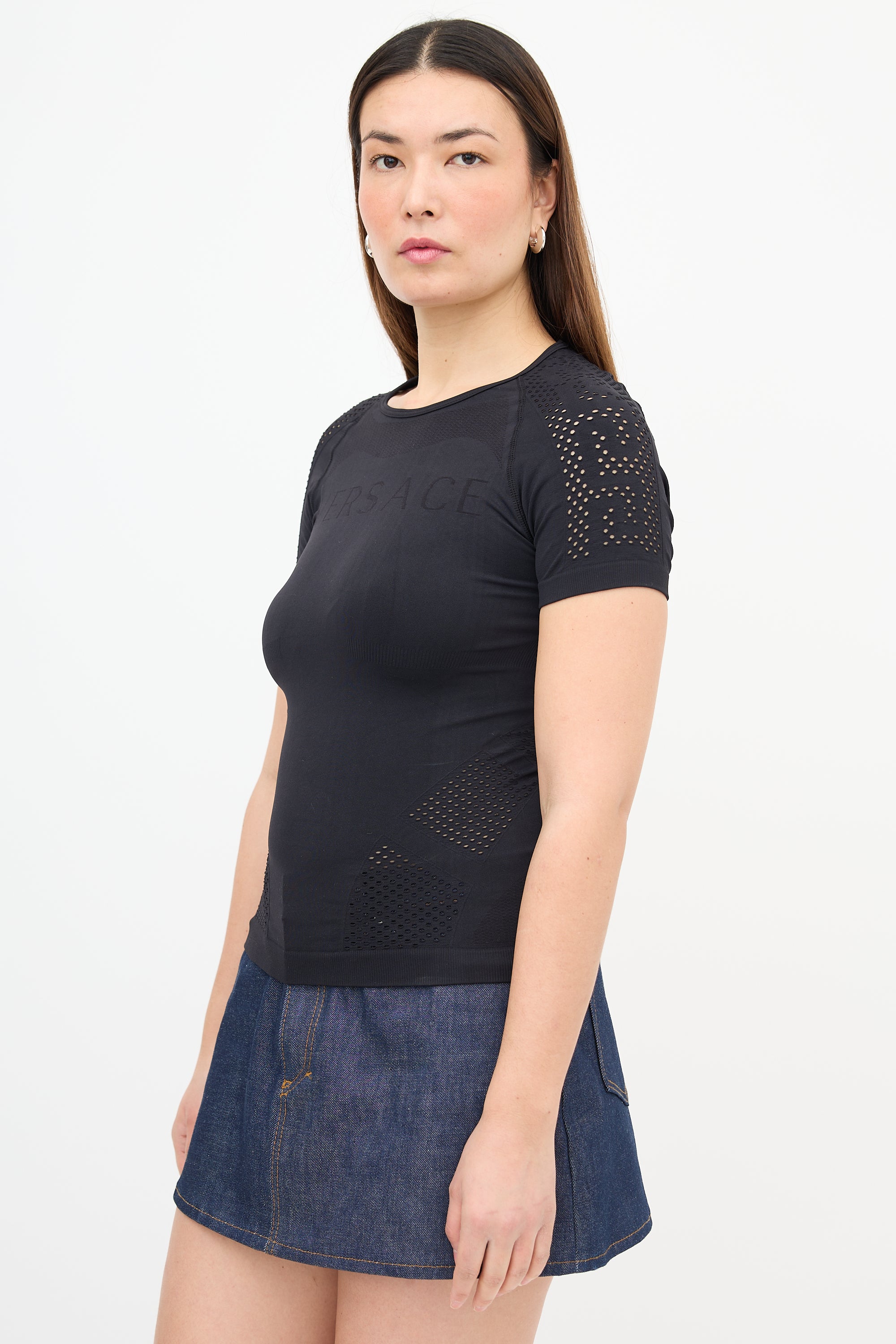 Versace Perforated Stretch Logo T-Shirt