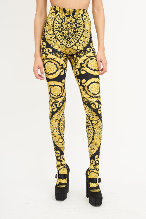 Versace SS 1992 Black & Yellow Baroque Leggings