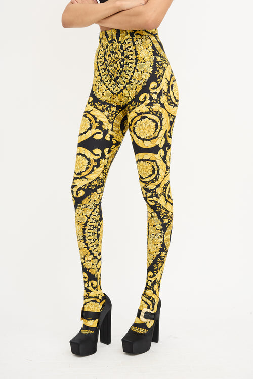 Versace SS 1992 Black & Yellow Baroque Leggings