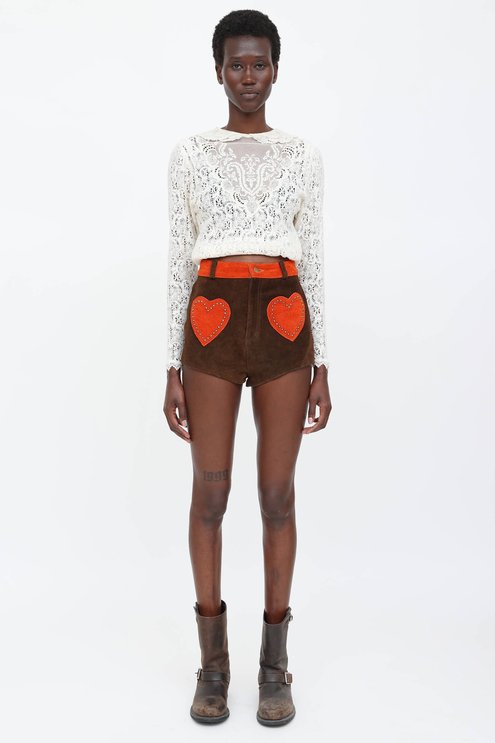 Understated Suede Heart Patch Mini Shorts
