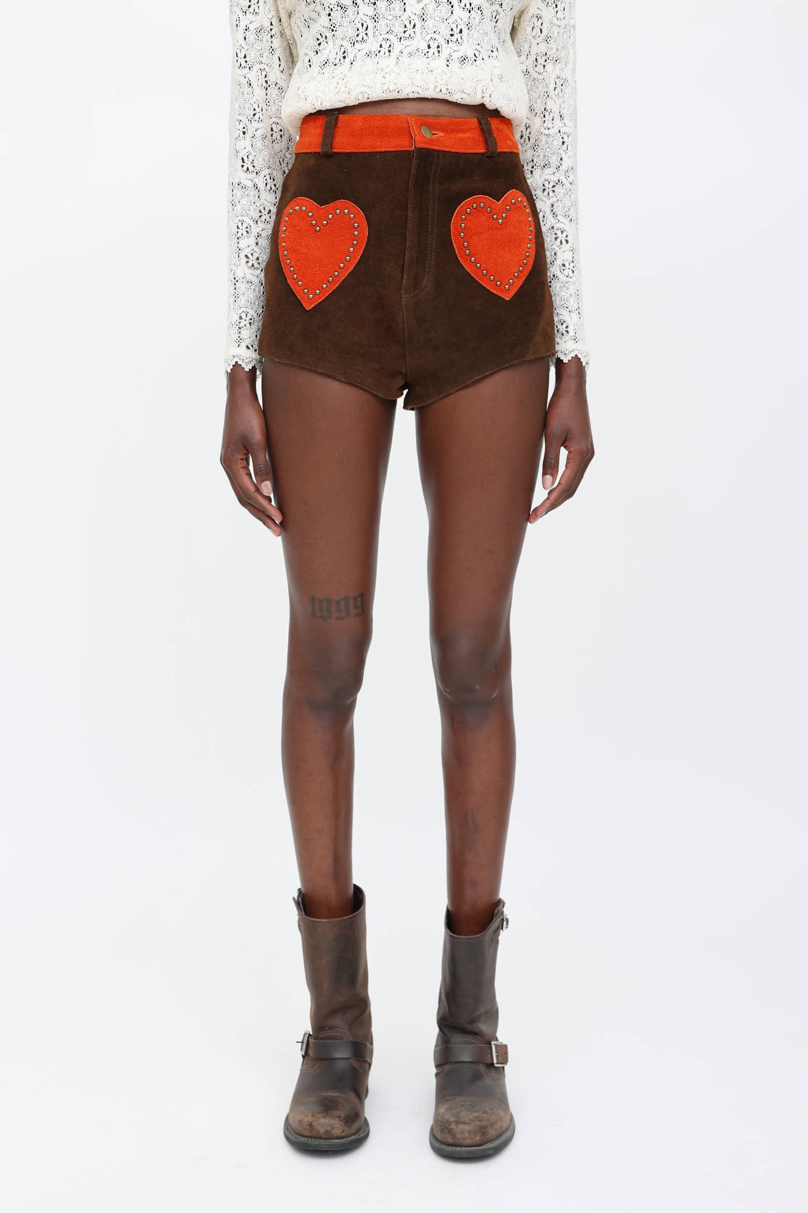 Understated Suede Heart Patch Mini Shorts