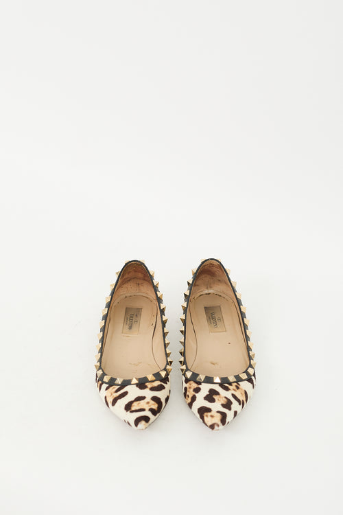 Valentino Beige & Brown Hair Rockstud Printed Ballet Flat