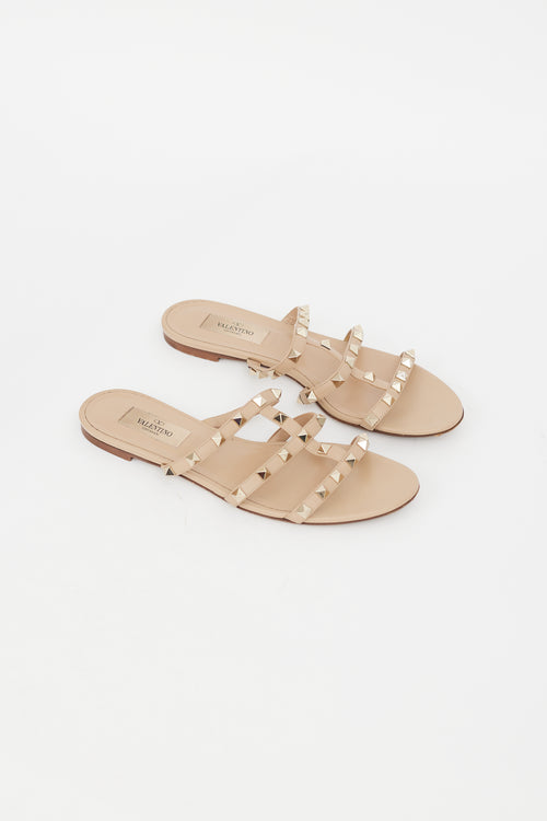 Valentino Beige Leather & Rockstud Caged Sandal