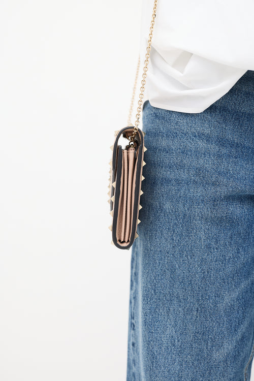 Valentino Beige Leather Rockstud Envelope Wallet On Chain Bag