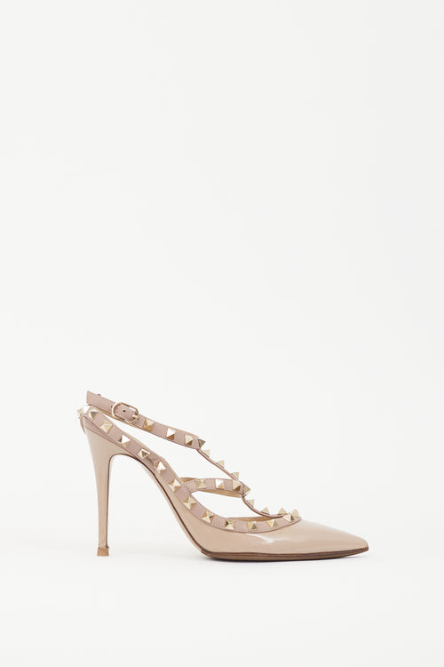 Valentino Beige & Gold Rockstud Strappy Heel