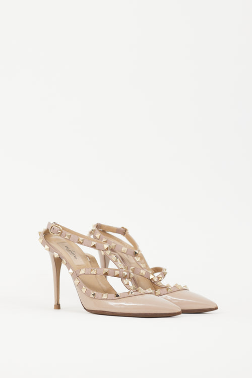 Valentino Beige & Gold Rockstud Strappy Heel