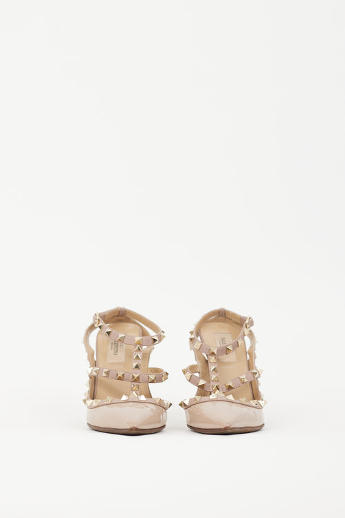 Valentino Beige & Gold Rockstud Strappy Heel