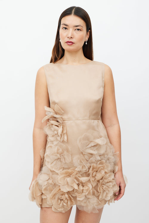 Valentino Beige Ruffled Floral Dress