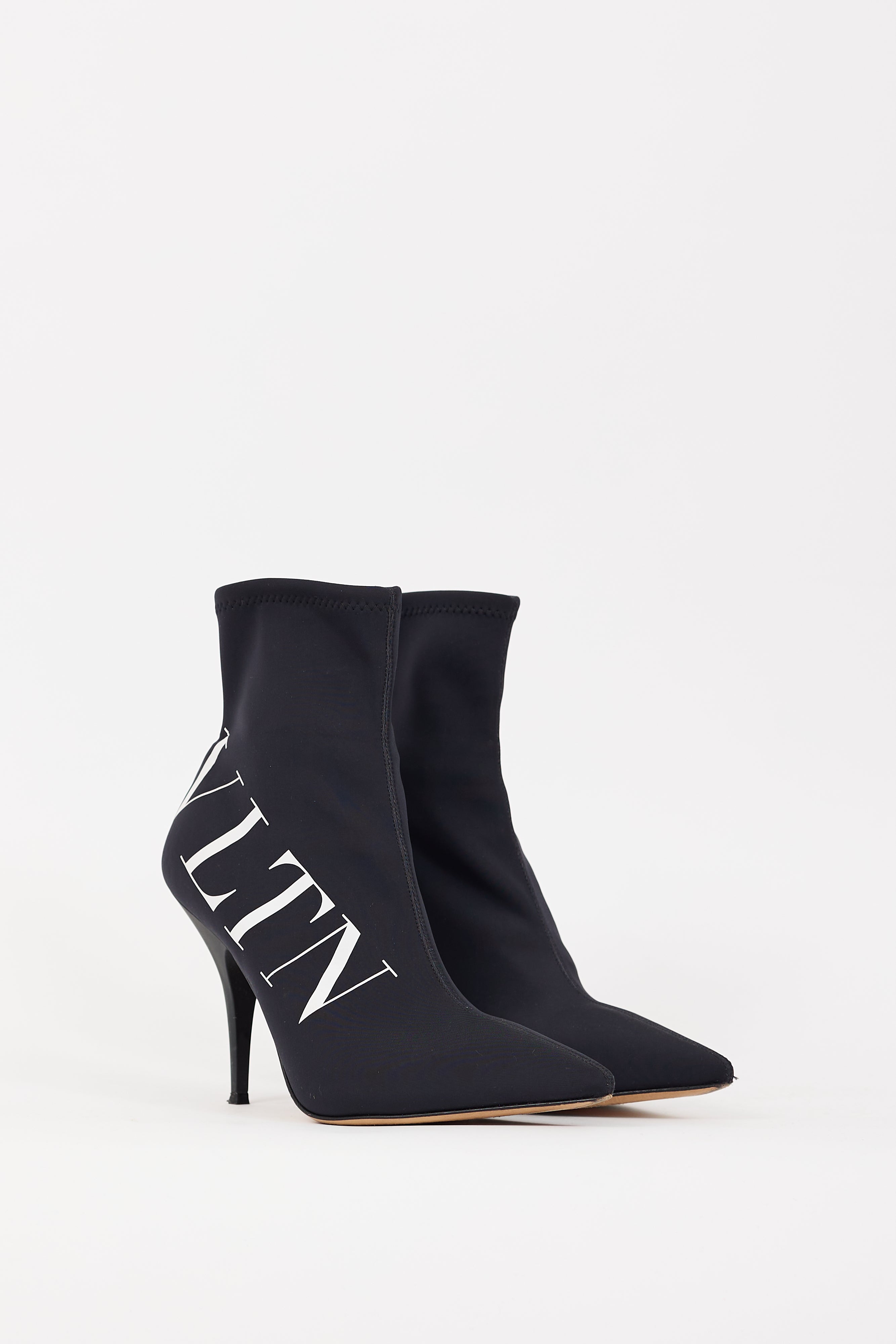 Valentino Black & White VLTN Logo Sock Boot