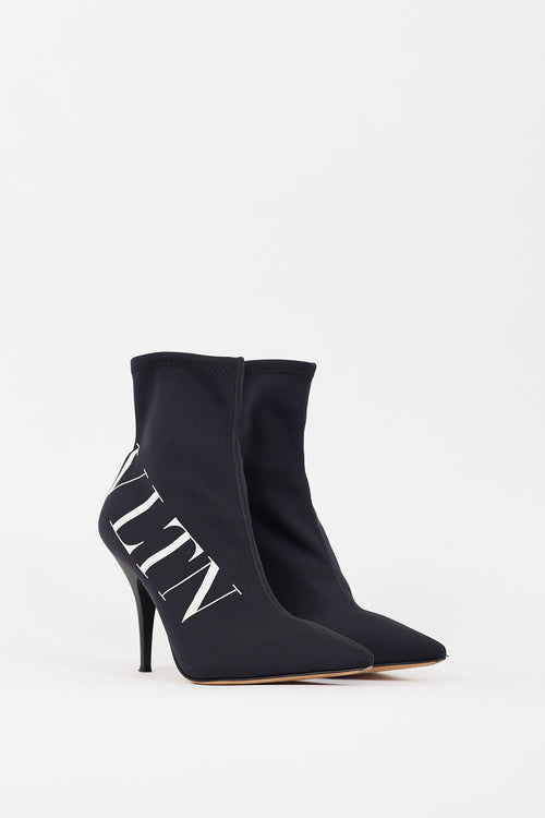 Valentino Black & White VLTN Logo Sock Boot