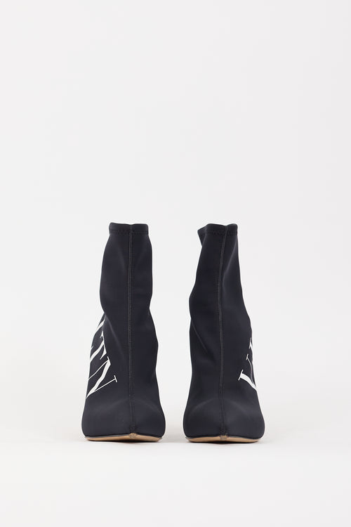 Valentino Black & White VLTN Logo Sock Boot