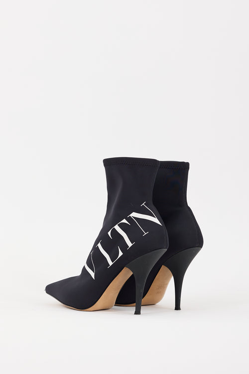 Valentino Black & White VLTN Logo Sock Boot