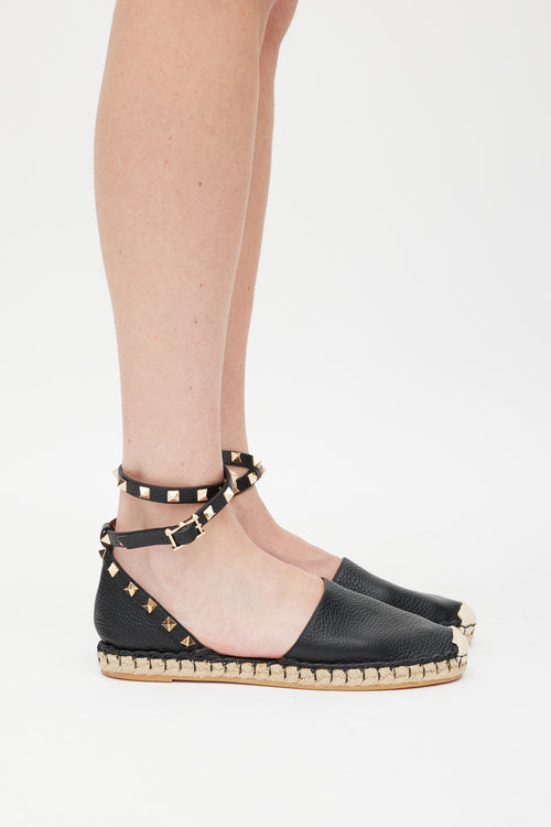 Valentino Black & Beige Rock Stud Espadrille Sandal