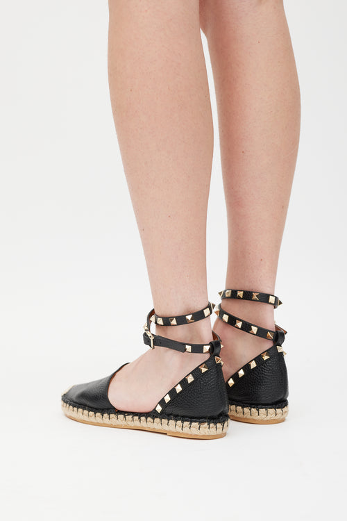 Valentino Black & Beige Rock Stud Espadrille Sandal