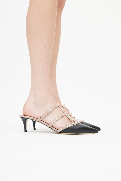 Valentino Black & Beige Rockstud Mule