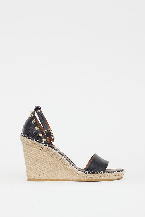 Valentino Black & Beige Rockstud Wedge Sandal