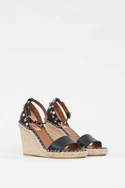 Valentino Black & Beige Rockstud Wedge Sandal