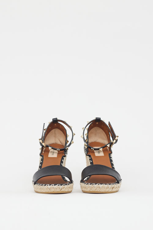 Valentino Black & Beige Rockstud Wedge Sandal