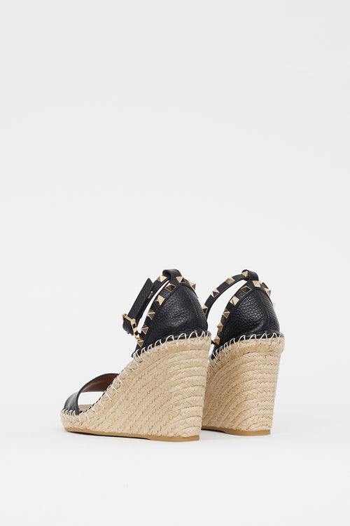Valentino Black & Beige Rockstud Wedge Sandal