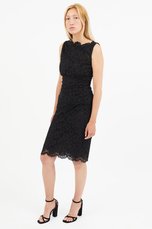Valentino Black Eyelet Lace Ruched Top & Skirt Co-Ord Set