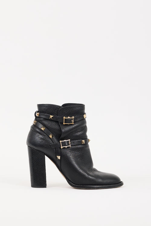 Valentino Black & Gold Leather Rockstud Boots