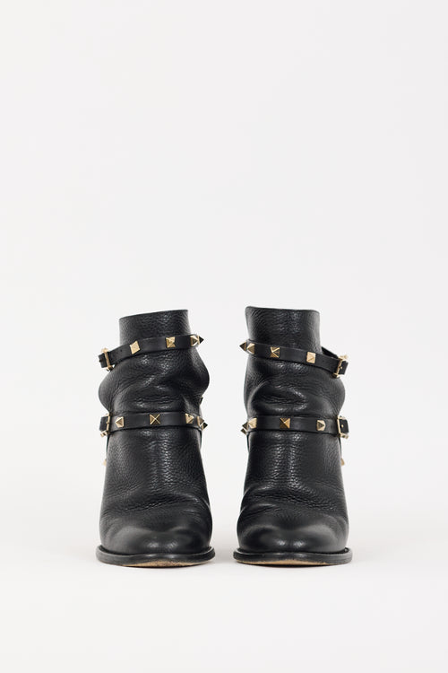 Valentino Black & Gold Leather Rockstud Boots
