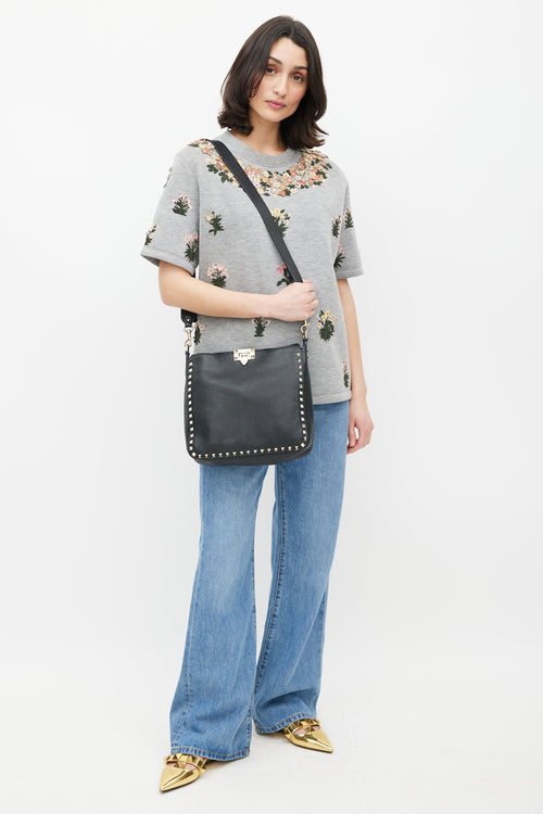 Valentino Black & Gold Rockstud Flip Lock Leather Bag