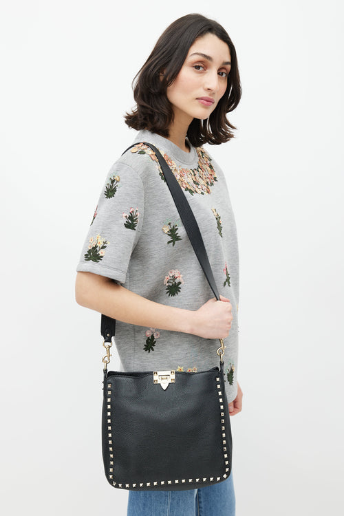 Valentino Black & Gold Rockstud Flip Lock Leather Bag