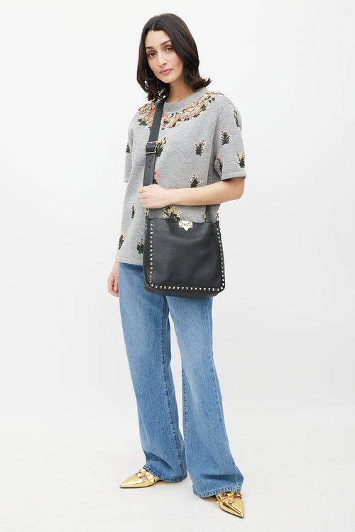 Valentino Black & Gold Rockstud Flip Lock Leather Bag