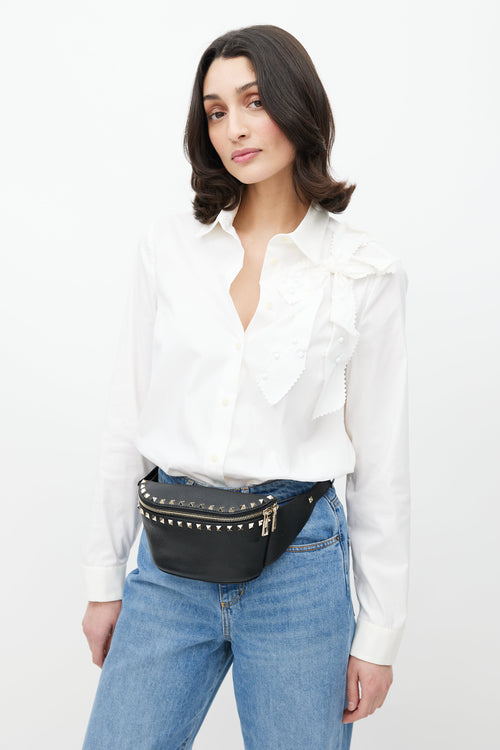 Valentino Black & Gold Rockstud Leather Belt Bag
