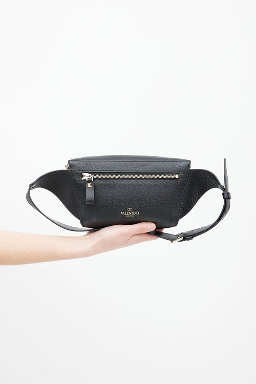 Valentino Black & Gold Rockstud Leather Belt Bag