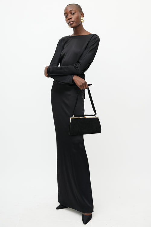 Valentino Black & Gold Suede Knotted Bag