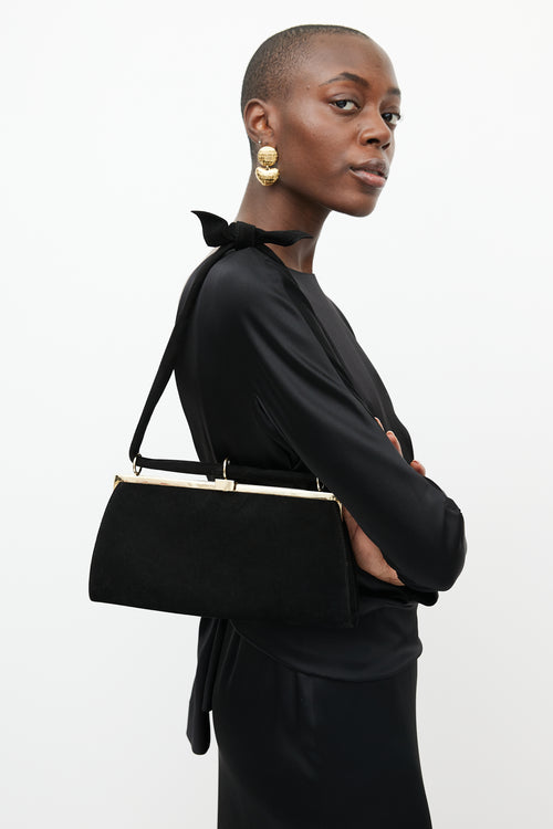 Valentino Black & Gold Suede Knotted Bag