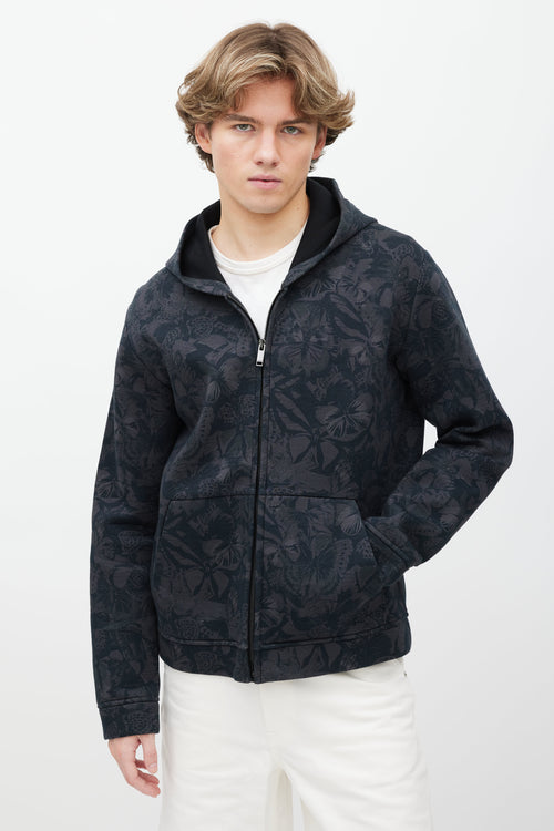 Valentino Black & Grey Butterfly Print Zip Up Hoodie