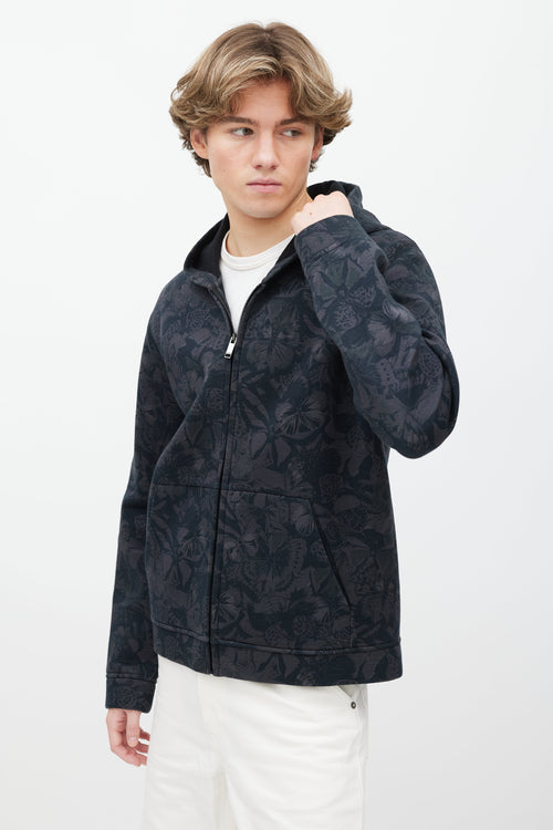 Valentino Black & Grey Butterfly Print Zip Up Hoodie