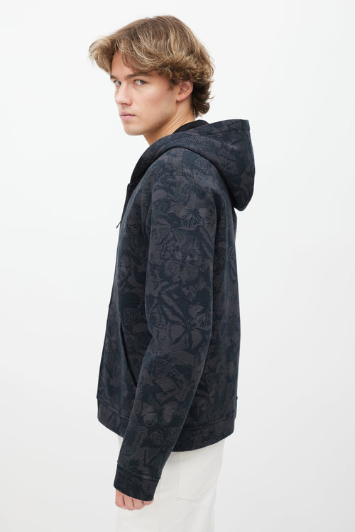 Valentino Black & Grey Butterfly Print Zip Up Hoodie