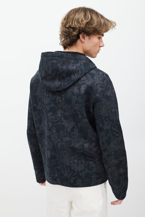Valentino Black & Grey Butterfly Print Zip Up Hoodie