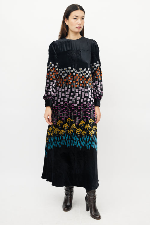 Valentino Black & Multicolour Floral Velvet Dress