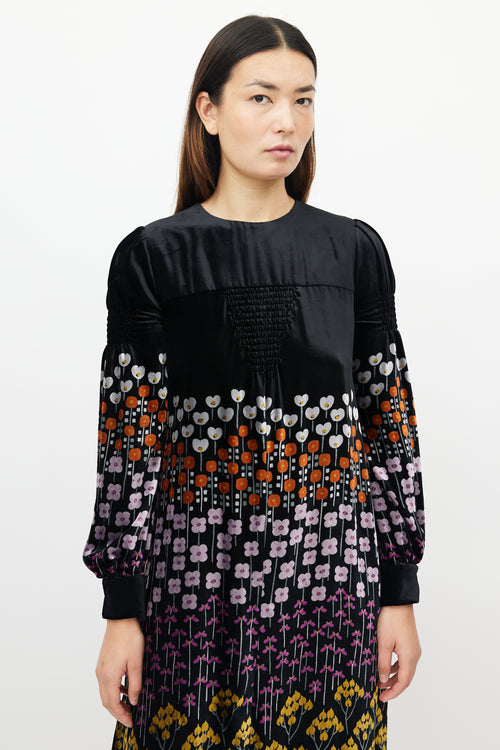 Valentino Black & Multicolour Floral Velvet Dress