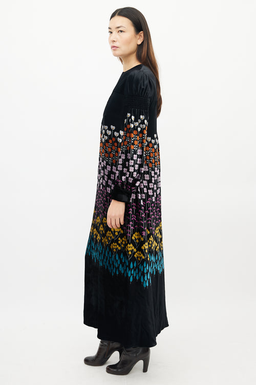 Valentino Black & Multicolour Floral Velvet Dress