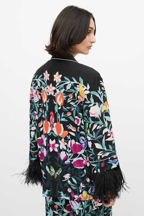 Valentino Black & Multi Silk Floral & Feather Set